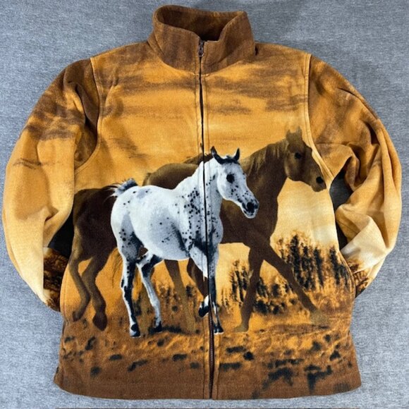 Trail Crest Fleece Horses Western Jacket Women's L Large All Over Print Full Zip - Picture 1 of 5